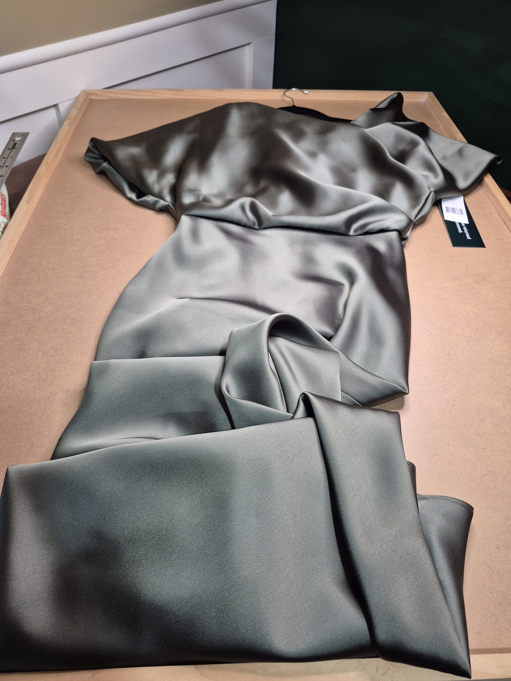 Amsale Satin Maxi Dress in Olive Green